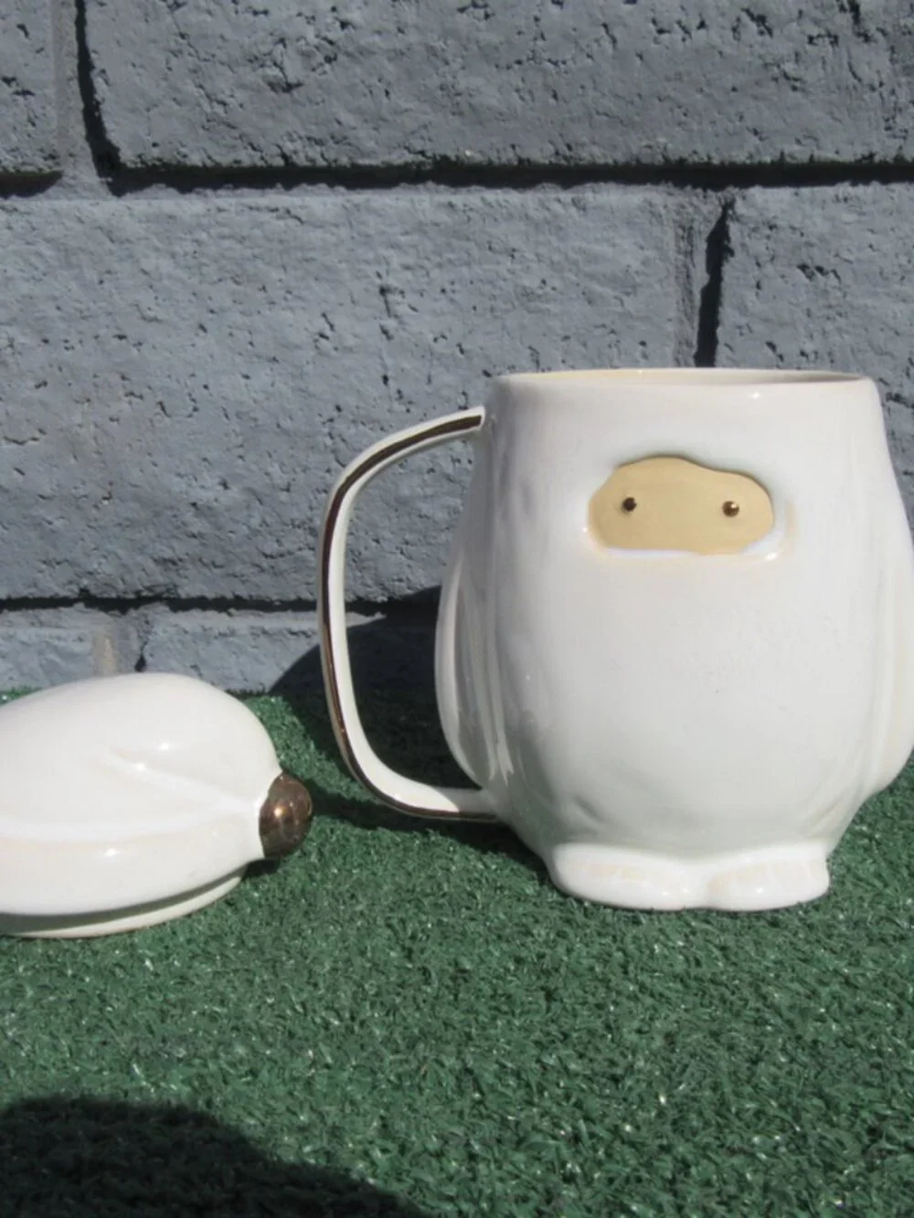 Set of 2 West Elm Yeti Figure Coffee Mugs w/ Lids Abominable Snowman